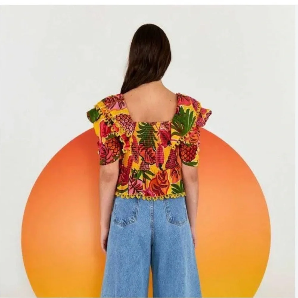 Farm Rio Vibrant Multicolor Ruffle Top - Picture 2 of 4